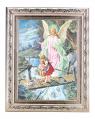 GUARDIAN ANGEL IN A FINE DETAILED SCROLL CARVINGS ANTIQUE SILVER FRAME 